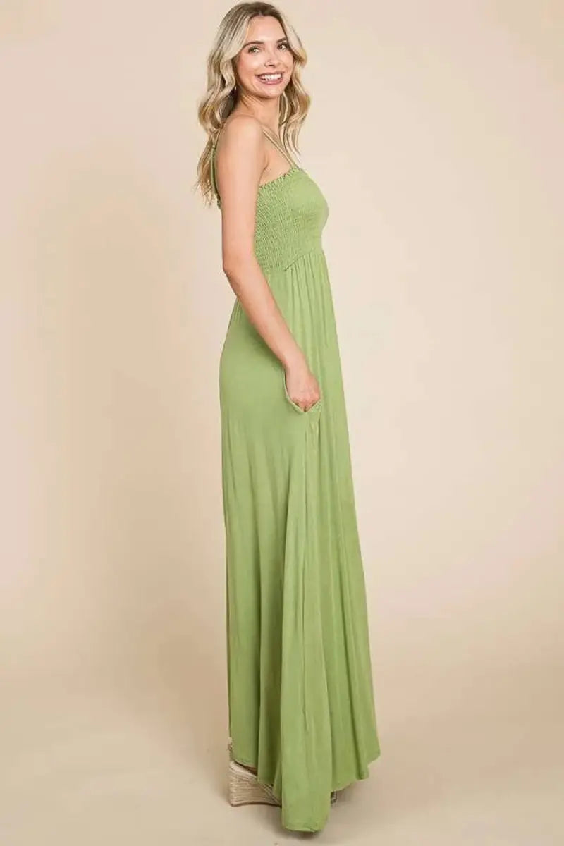 Culture Code Full Size Smocked Cami Maxi Dress with Pockets - Love Salve